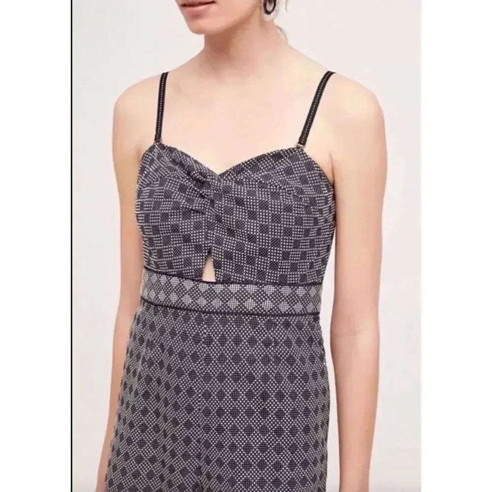 Elevenses Anthropologie‎ Remy Blue Geometric Print Wide Leg Jumpsuit Size 4 VGC - Picture 2 of 10
